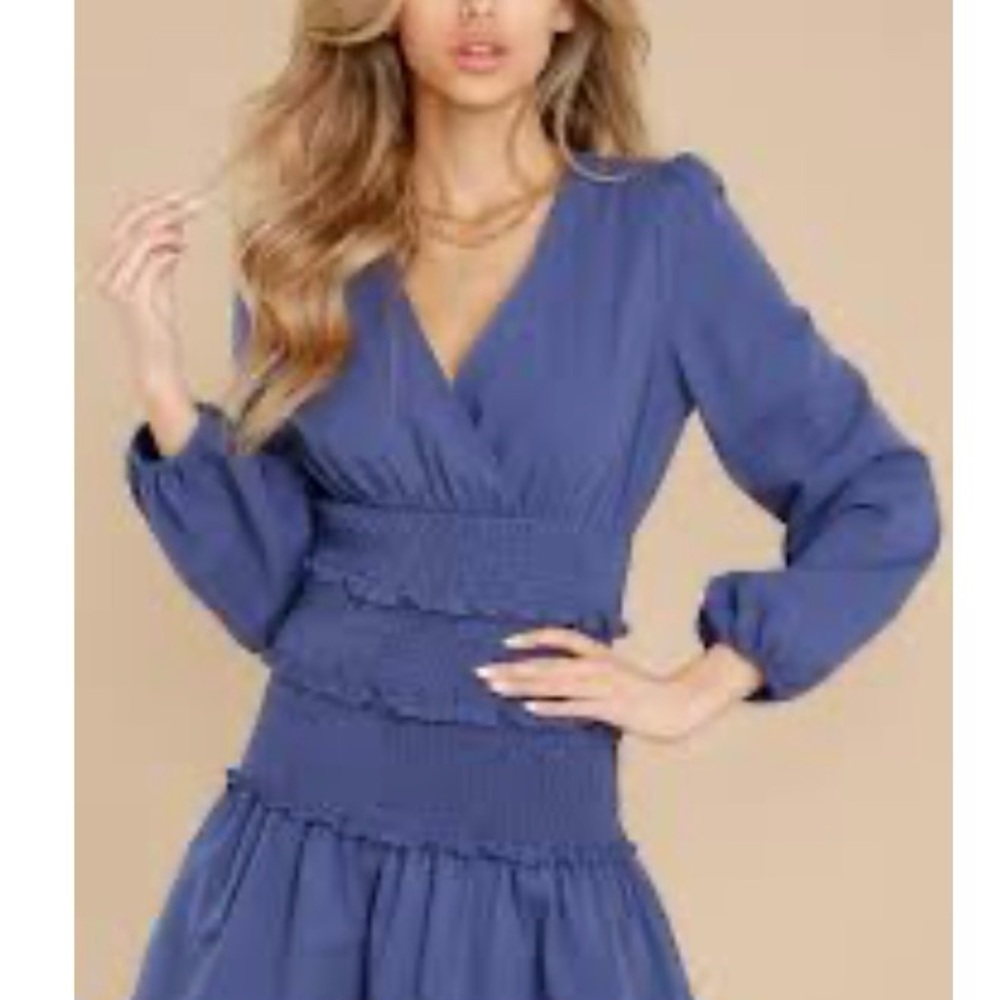 Red Dress Boutique Long Sleeve Smocked Blue Dress